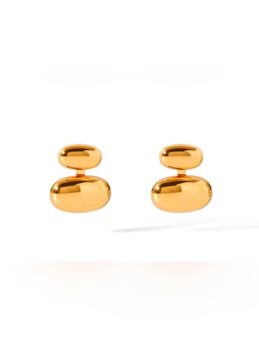 Gold Double Oval Stud Earrings